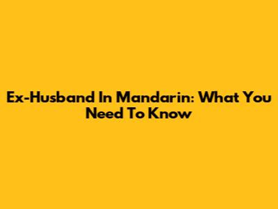 Ex-Husband In Mandarin: What You Need To Know