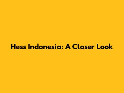 Hess Indonesia: A Closer Look
