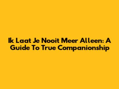 Ik Laat Je Nooit Meer Alleen: A Guide To True Companionship
