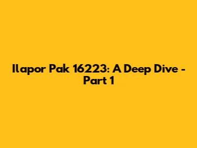Ilapor Pak 16223: A Deep Dive - Part 1