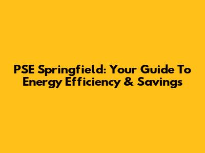 PSE Springfield: Your Guide To Energy Efficiency & Savings
